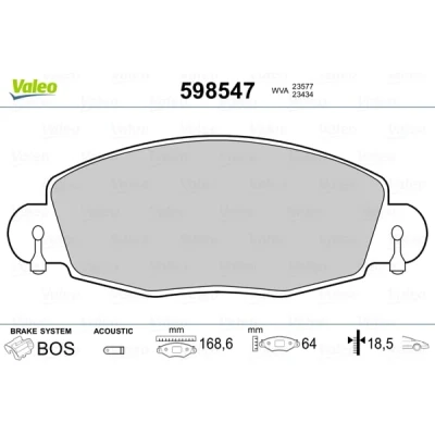 Abbildung von VALEO 598547 Bremsbelagsatz Vorderachse inkl. Verschleißwarnkontakt ohne Anti Quietsch Blech FORD: FIESTA 6, 6 Van, Transit Mk5 Kastenwagen