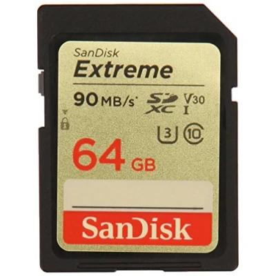 Abbildung von SanDisk Extreme 64 GB SDXC Speicherkarte bis zu 90 MB/Sek, Class 10, U3, V30, FFP