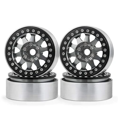 Abbildung von 1,9 Beadlock Felgen 4PCS Metall Räder Felge Set für 1/10 RC Crawler Axial SCX10 II 90046 III AXI03007 TRX4 D90 (Titan &amp; Schwarz)