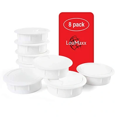 Abbildung von LouMaxx Kabeldurchführung Schreibtisch weiß 8er Set Kabeldurchlass 60mm Ø Tisch Kabel Durchführungen aus stabilem Kunststoff passgenaue Kabellochabdeckung mit Stabiler