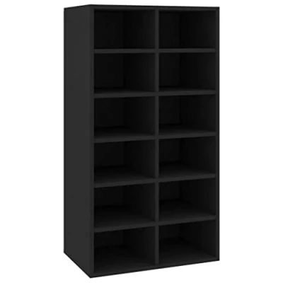 Abbildung von vidaXL Schuhregal mit 12 Fachböden Schuhablage Standregal Schuhschrank Schuhaufbewahrung Schuhständer Flur Schwarz 54x34x100,5cm Holzwerkstoff