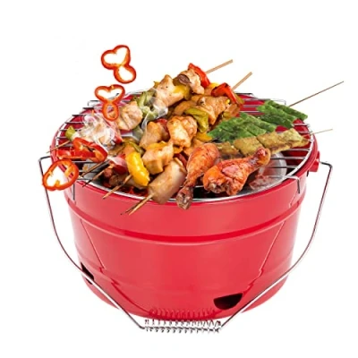 Abbildung von Uten Grill Tragbarer Grilleimer mit Griff, Leckeres BBQ, Picknickgrill Großer Grillfläche, Holzkohle, Durchmesser 27,5 cm, Geeignet für 1 4 Personen, Rot