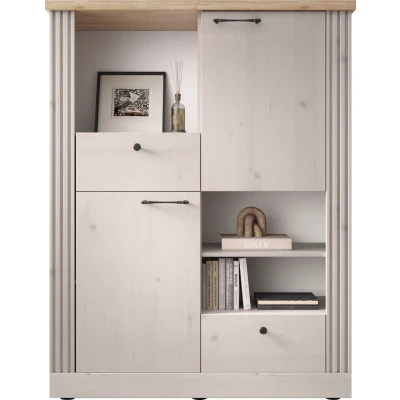 Abbildung von Home affaire Highboard &quot;Country Höhe 160 cm u. Breite 118 cm, Kommode 2 Türen, Schubkästen,&quot;, Schrank im Landhausstil, viel Stauraum, mit Metallgriffe, MDF Rahmen