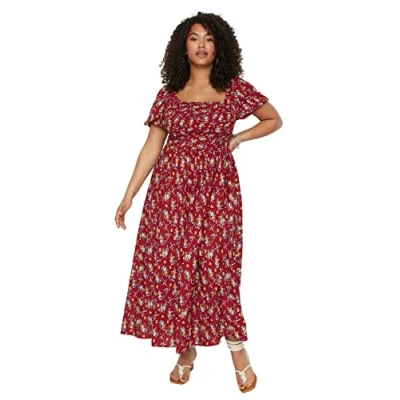 Abbildung von Trendyol Damen Kleid, Midi, A Linie, lockere Passform, gewebt, Übergröße, burgunderfarben, 44