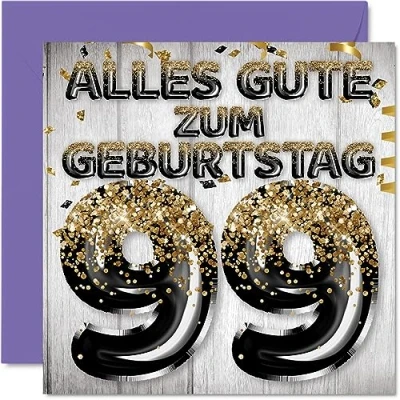 Abbildung von Stuff4 99. Geburtstagskarte für Männer Schwarz Gold Glitzerballons Alles Gute zum Geburtstagskarten 99 Jährige Mann Papa Opa, 145mm Neunundneunzig Neunundneunzigster Geburtstag Grußkarten