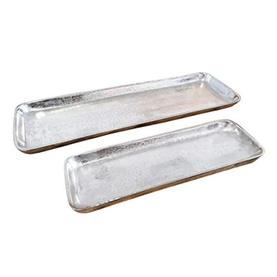 Abbildung von MichaelNoll Schale Servierplatte Dekoschale Aluminium Silber Luxus Deko, für Wohnzimmer und Esszimmer, 31 cm oder 45 (31x10x2 cm)