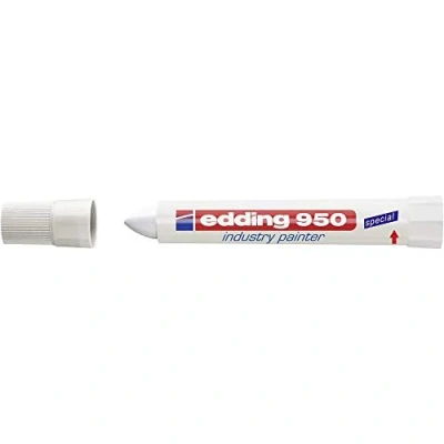 Abbildung von edding 950 Industrie Pastenmarker weiß 10 Stifte Rundspitze mm Marker zum Beschriften von Metall, Stein, Holz raue oder nasse Oberflächen permanent, wasserfest