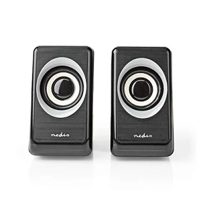 Abbildung von NEDIS PC Lautsprecher 2.0 18 W Anschlüsse Eingang: USB A Stecker / 1x 3.5 mm Stromversorgung über Lautstärke Regler Ausgang Schwarz