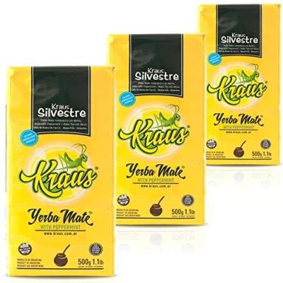 Abbildung von Kraus Yerba Mate Tee Silvestre Minze 1.5kg (500g x 3) + Geschenk Probe (40g):Reich an Antioxidantien und Vitaminen, beschleunigt den Stoffwechsel, zuckerfrei Argentinien