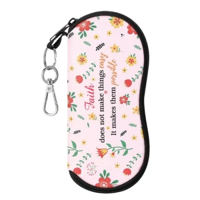 Abbildung von MoKo Brillenetui [Ultra Lightweight] Webstoff Sonnenbrille Tasche mit Reißverschluss für Brillen, Rahmen, Tragbare Case Tragetasche Schlüssel, Bleistifte, Karten, Rosa Blume
