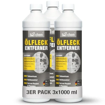 Abbildung von bio chem Ölfleckentferner 3x 1 Liter Zur effektiven Entfernung von Ölflecken aller Art für Pflastersteine, Beton, Asphalt u.v.m. Made in Germany