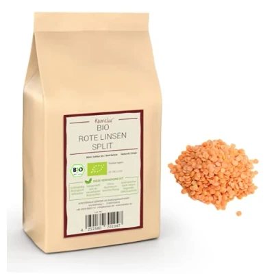 Abbildung von Kamelur 1kg BIO rote Linsen Split getrocknet getrocknete Hülsenfrüchte ohne Zusätze rot in biologisch abbaubarer Verpackung