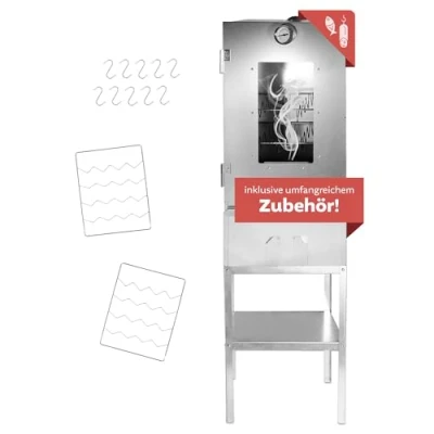 Abbildung von LEMODO Räucherofen 80x39,5x27,5 cm mit umfangreichem Zubehör, Räucherschrank und Räucherschnecke, Kalträucherofen großer Räucherkammer, Tischräucherofen Thermometer (mit Untergestell)