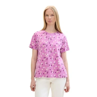 Abbildung von TOM Tailor Tshirt print, Damen, Größe: XL, Purple offwhite flower design