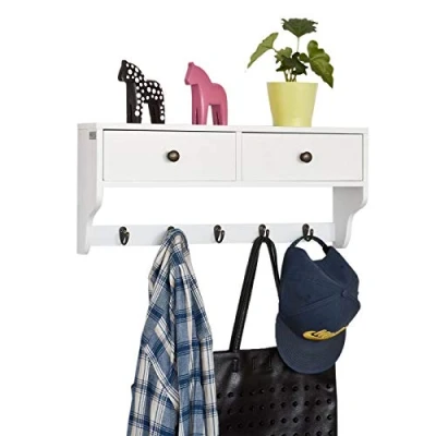 Abbildung von SoBuy Wandgarderobe FRG178, Wandschrank Wandregal Hängeregal mit 2 Schubladen und 5 Hake