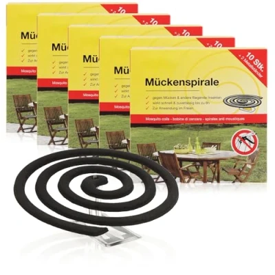 Abbildung von com four® 50x Antimücken Spiralen mit Ständer, die Mückenspirale vertreibt Mücken, Moskitos und andere Insekten auf Balkon, Terrasse, Garten Camping (50 Stück Spirale schwarz)