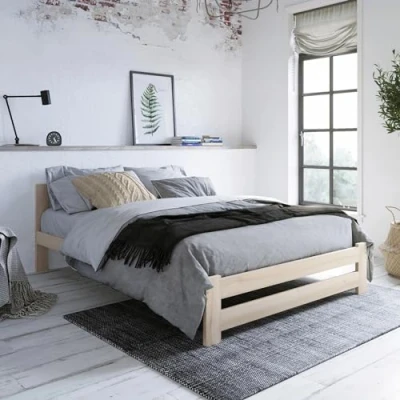 Abbildung von Home Collective Holzbett mit Lattenrost Modern Bett Kiefer Bettgestell Massivholzbett Klassisch (90x200, 120x200, 140x200, 160x200 cm), Doppelbett, Skandi Boho Landhaus Kopfteil mittel 140x200 cm natur