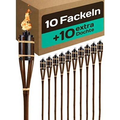 Abbildung von Praknu Gartenfackel 10 Gartenfackeln Draußen Bambus Braun 90 cm Fackeln für Garten, Feuer, Lange Brenndauer Mit Öl Nachfüllbar extra Dochte Party Deko