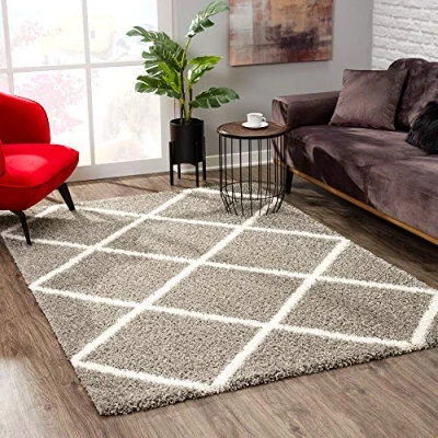 Abbildung von SANAT Madrid Shaggy Teppich Hochflor Teppiche für Wohnzimmer, Schlafzimmer, Küche Grau, Größe: 60x110 cm