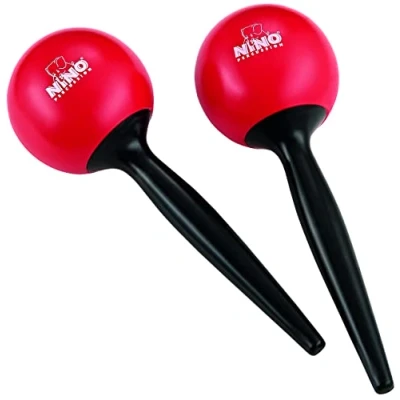 Abbildung von Nino Percussion Large Maracas Rasseln 1 Paar große Shaker für Kinder ab 3 Jahren Musikinstrument Kunststoff, Schwarz und Rot (NINO582R)