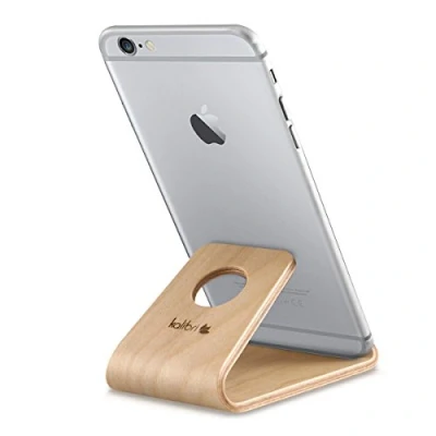 Abbildung von kalibri Handy Halterung für iPhone Samsung Tisch Stand Dock Birken Holz Halterung, (1 tlg)