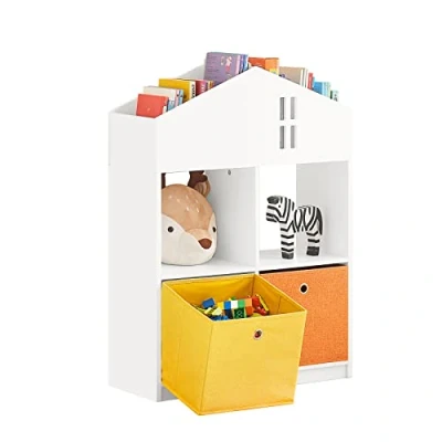 Abbildung von SoBuy Bücherregal KMB49, mit Haus Design Kinderregal 2 Stoffboxen Spielzeugregal