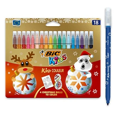 Abbildung von BIC Kids Kid Couleur Filzstifte zum Ausmalen mit mittlerer Spitze in limitierter Weihnachtsedition 18er Etui