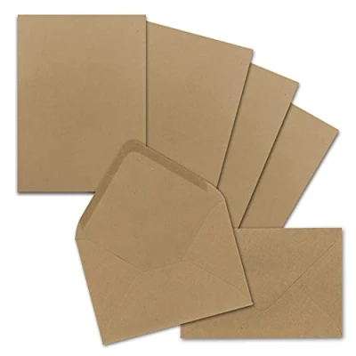 Abbildung von 25x Briefpapier Sets DIN A5 mit C6 Briefumschlägen Sandbraun Nassklebung (Braun) Kraftpapier Blätter Kuverts FarbenFroh by GUSTAV NEUSER