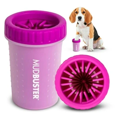 Abbildung von Dexas MudBuster Pfotenreiniger für Hunde, tragbar, Haustierbedarf und Hundezubehör, Größe M, Fuchsienfarbe