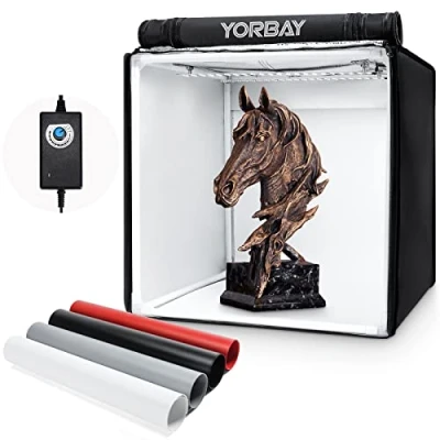 Abbildung von Yorbay Fotohintergrund Fotostudio Set 40 x 40cm LED Lichtbox Lichtwürfel Fotografie, Lichtzelt inkl. 4 PVC Hintergrundfolien(schwarz, weiß, grau, rot)