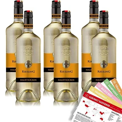 Abbildung von HxM Riesling, halbtrocken, sortenreines Weinpaket + VINOX Winecards (6x1,0l)