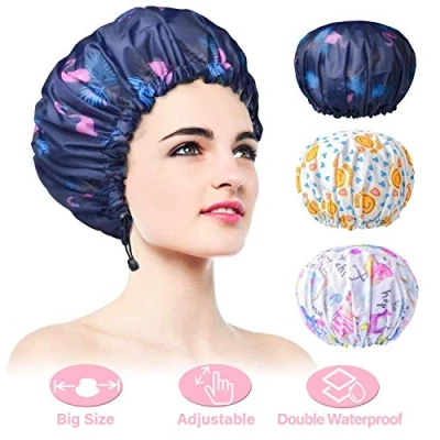 Abbildung von 3 Stück Verstellbare Duschhauben, Doppellagige Wasserdichte Badekappe für Die Dusche, Extra Große Wiederverwendbare Haarhaube Frauen, Übergroßes Design Alle Haarlängen/Stile