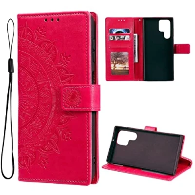 Abbildung von CoverKingz Klapphülle kompatibel mit Samsung Galaxy S22 Ultra Schutzhülle Kartenfach zum aufklappen Klapphandyhülle Case klappbar Motiv Mandala Pink