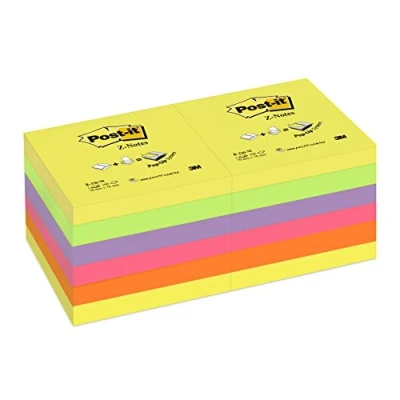 Abbildung von Post it Z Notes, verschiedene Neonfarben, Vorteilspackung mit 12 Blöcken , 90 Blatt pro Block, 76 mm x Für Notizen, To Do Listen &amp; Erinnerungen