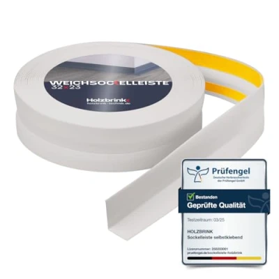 Abbildung von HOLZBRINK Sockelleiste PVC Weichsockelleiste selbstklebend 32x23mm Aschgrau, L: 500 cm, 5m Rolle, Knickleiste Abschlussleiste