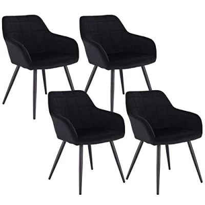 Abbildung von WOLTU 4 x Esszimmerstühle 4er Set Esszimmerstuhl Küchenstuhl Polsterstuhl Design Stuhl mit Armlehnen, Sitzfläche aus Samt, Gestell Metall, Schwarz, BH93sz