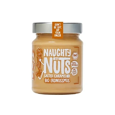 Abbildung von NAUGHTY NUTS Bio Erdnussmus Salted Caramel Vegane Erdnussbutter 100% Natürlich Ohne Palmöl &amp; Zucker Ideal Als Topping Für Müsli 250g