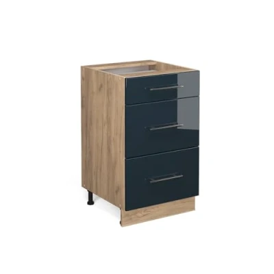 Abbildung von Vicco Küchenunterschrank Fame Line, Dunkelblau Hochglanz/Goldkraft Eiche, 50 cm ohne Arbeitsplatte