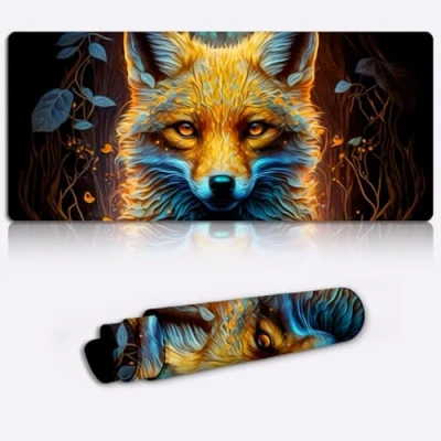 Abbildung von SIBREA Mauspad, Gaming XXL, erweitertes großes Schreibtischunterlage, genähte Kanten, rutschfestes Mauspad für Computer, Büro, Tastatur und Laptop, Fuchs, 35 x 60 cm