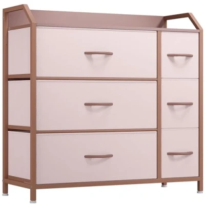 Abbildung von YITAHOME Kommode, 6 Stoffschubladen mit Griffen, Aufbewahrungsschrank, Schubladenschrank, Schrank, Metallgestell, stoffkommode für Schlafzimmer, Wohnzimmer, Flur, Büro, Rosa