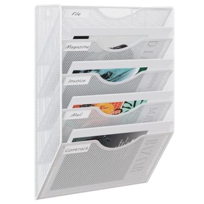 Abbildung von EasyPAG 5 Fächer Metall A4 Zeitschriftenhalter Wand Zeitschriften Wandhalter Aktenablage Dokumentenhalter Hängend Magazin Organizer Flyerhalter Prospektspender,Weiß