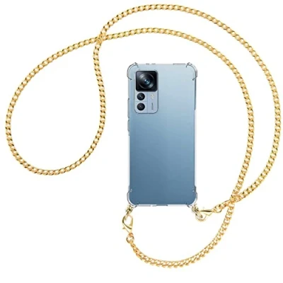Abbildung von mtb more energy® Handykette kompatibel mit Xiaomi 12T, 12T Pro Metallkette (Gold) Smartphone Hülle zum Umhängen Anti Shock Full TPU Case