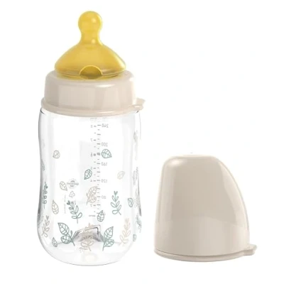 Abbildung von nip Cherry Weithalsflasche mit Kirschsauger aus Latex, Anti Colic Babyflasche, Größe S &amp; M, 260 ml, Beige