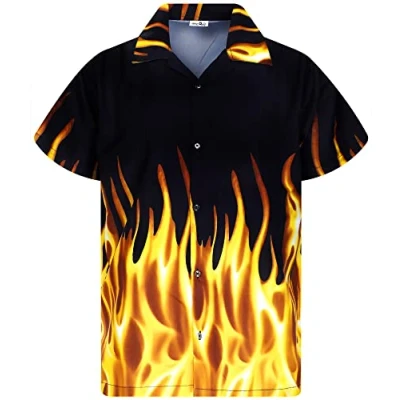Abbildung von King Kameha Funky Hawaii Hemd, Herren, Kurzarm, Flames, Gelb, M