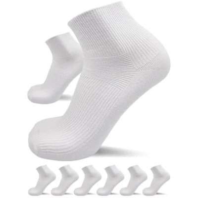 Abbildung von sogzz Diabetikersocken Herren Damen 6 Paar ohne Gummibund, Naht, Kurzsocken, kurze Diabetiker Socken, Quarter Socken kurz, 80% Baumwolle, Modell: Diabetic Quarter, 47 50 Weiß