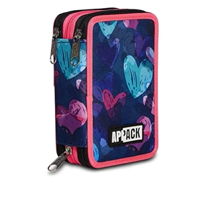 Abbildung von Appack 3 Zip Case, blau, komplett mit Bleistiften, Markern etc., Schule &amp; Freizeit