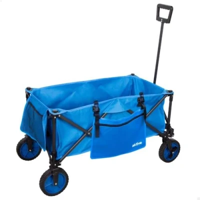 Abbildung von AKTIVE Faltbarer Transportwagen, Strand, Garten, Camping, blau, großer Wagon, bis zu 80 kg, 360 drehbare Räder mit Bremsen, Multi Winkelgriff, 2 Taschen, Tasche, Gepäckträger (62371)
