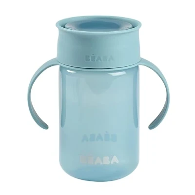 Abbildung von BÉABA, 360 Lernbecher mit Anti Tropf Scheibe, patentiertes Auslauf System, ab 12 Monaten, abnehmbare Griffe, hygienischem Deckel, solide und leicht, 340 ml, Blau