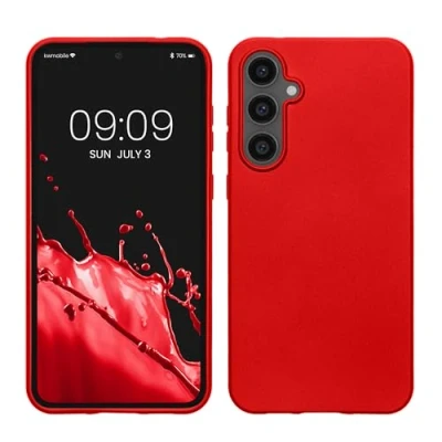 Abbildung von kwmobile Case kompatibel mit Samsung Galaxy S23 FE Hülle Schutzhülle aus Silikon metallisch schimmernd Handyhülle Metallic Dunkelrot
