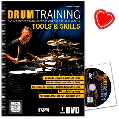 Abbildung von Drum Training Tools a Skills das ultimative Trainingsprogramm für Schlagzeug von Patrick Metzger mit DVD und bunter herzförmiger Notenklammer EH3943 9783866263994